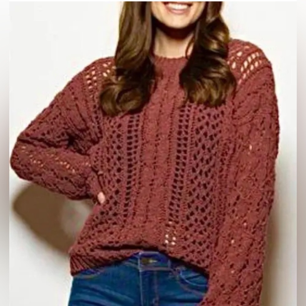 Elodie Womens Chunky Knit Sweater Pink Size Small